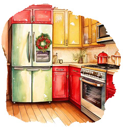 Kitchen Appliances decorated for the holidays